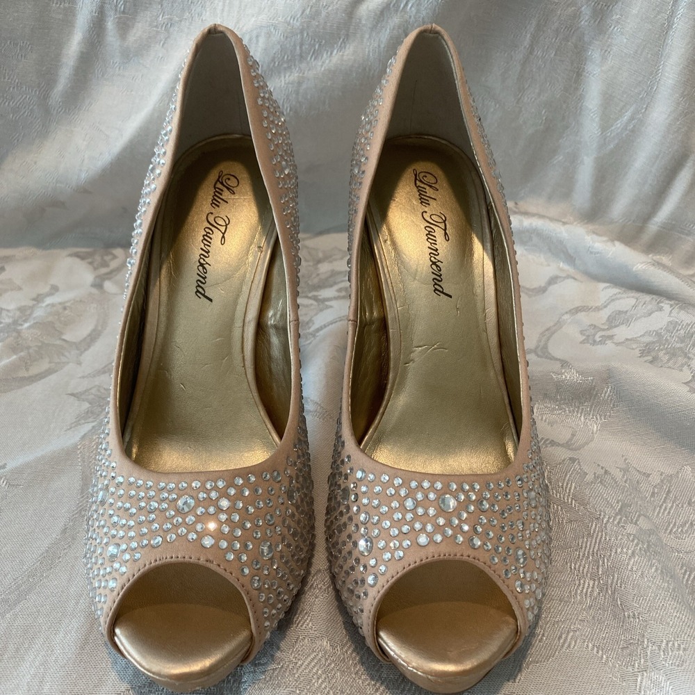 Lulu Townsend Women's Peep Toe Party Special Occasion Rhinestone Heels Size 7